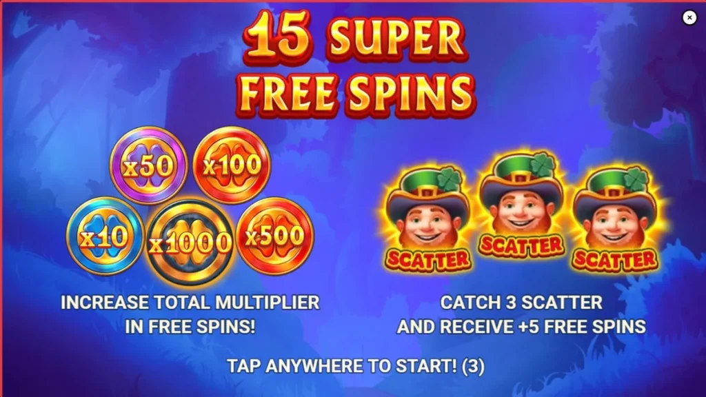 Interface vibrante do caça-níqueis Lucky Penny Power Scatter com tema irlandês