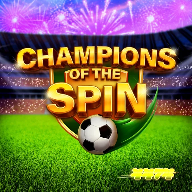 Interface do slot Champions of the Spin com elementos de futebol